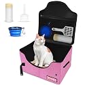 Petskd High Sides Portable Travel Litter Box for Cats with Lid, Pink