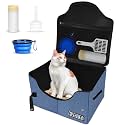 Petskd High Sides Portable Travel Litter Box for Cats with Lid, Blue
