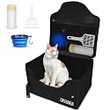 Petskd High Sides Portable Travel Litter Box for Cats with Lid, Black