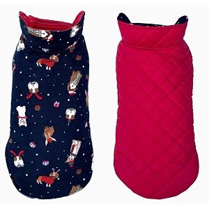 pets planet polyester reversible winter jacket for dogs and cats - red cat printed design warm windproof coat for cold weather 3xl 24 inch 1 count
