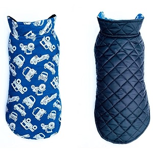 petsplanet dog winter clothes reversible dog jacket car printed blue color design warm dog coat windproof pets cold weather wearing 5xl 28 inch