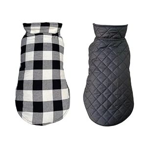 pets planet dog winter clothes reversible dog jacket plaid check black and white color design warm dog coat windproof pets cold weather wearing 3xl 24 inch-pack of 1