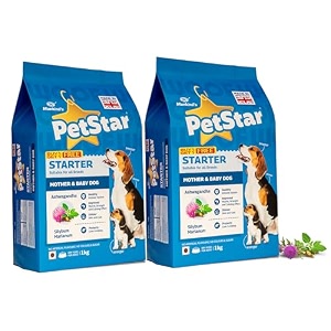 mankind petstar starter dry dog food high protein for mother amp puppy 1kg pack of 2  improves muscle amp strength supports immunity protects liver amp kidney