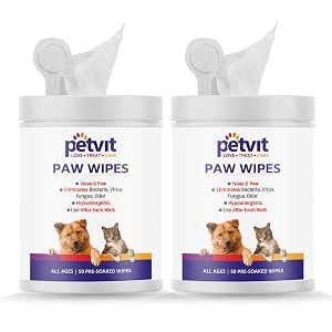petvit nose and paw wipes for eliminates bacteria virus fungus odor - fragrance less 50 wipes for all age group  pack of 2
