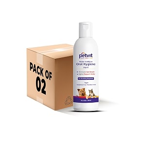petvit oral hygiene liquid with green tea tartar and plaque remover for teeth cleaning  paraben free amp ph-balance - for all breed dog amp cat  100ml pack of 2