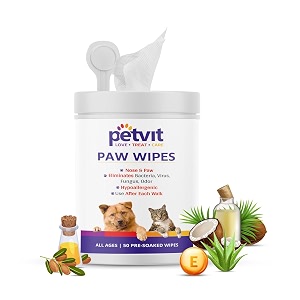 petvit nose and paw wipes for eliminates bacteria virus fungus odor - fragrance less 50 wipes for all age group