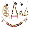 PETZOO Bundle of 4 Wooden Bird Toys: Swing, Ladder, Perch, Chew and Hanging Cage Toy for Birds, Parrots, Finches, African Gray, Conure Activity