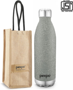 pexpo electro 1500 hotcold thermosteel water bottle with jute-bag  leakproof 1500 ml steel flask pack of 1 grey