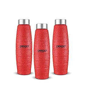 go24 pexpo duro isi certified stainless steel fridge water bottle 1l pack of 3 red  eco-friendly water bottle with 3x powder coating