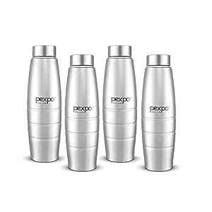 go24 pexpo duro isi certified stainless steel fridge water bottle 1l pack of 4 silver  eco-friendly water bottle with 3x powder coating