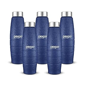 go24 pexpo duro isi certified stainless steel fridge water bottle 1l pack of 5 blue  eco-friendly water bottle with 3x powder coating