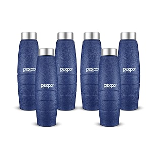 go24 pexpo duro isi certified stainless steel fridge water bottle 1l pack of 6 blue  eco-friendly water bottle with 3x powder coating