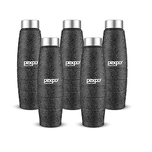 go24 pexpo duro isi certified stainless steel fridge water bottle 1l pack of 5 black  eco-friendly water bottle with 3x powder coating