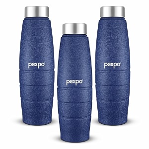 go24 pexpo duro isi certified stainless steel fridge water bottle 1l pack of 3 blue  eco-friendly water bottle with 3x powder coating
