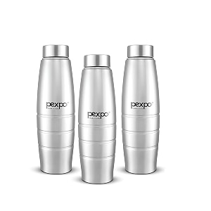 go24 pexpo duro isi certified stainless steel fridge water bottle 1l pack of 3 silver  eco-friendly water bottle with 3x powder coating