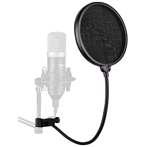 pf-100 6 inch studio microphone pop filter  for singing music making smule studio recording and youtube  shield mask with 360 flexible pop filter screen with gooseneck clip black