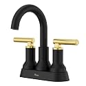 Pfister Capistrano Bathroom Sink Faucet, 4-Inch Centerset, 2-Handle, 3-Hole, NSF Certified, Matte Black and Brushed Gold Finish, LF048CSOBBG