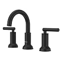 Pfister Capistrano Widespread 3 Hole Matte Black Bathroom Sink Faucet with 2 Handles Push &amp; Seal Drain NSF Certified Spot Defense Finish Farmhouse Style Vanity LF049CSOSDB