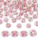 PH PandaHall 45pcs 11~12mm Gold Sand Lampwork Beads Glass Handmade Round Loose Beads for Rosary Making Jewelry Craft Making with 2mm Hole - Gloden Pink
