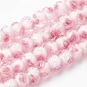 PH PandaHall 45pcs 11~12mm Pink Rose Lampwork Glass Beads Silver Foil Glass Flower Beads Floral Handmade Lampwork Bead with 1.6~2mm Hole Round Loose Bead for Rosary Making Jewelry Craft Making