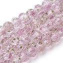 PH PandaHall 60pcs 8~10mm Pink Rose Lampwork Beads Gold Sand Glass Beads Flower Glass Beads 1.5~2mm Hole Floral Handmade Lampwork Beads Round Loose Beads for Rosary Making Jewelry Craft Making