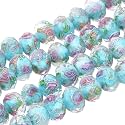 PH PandaHall 60Pcs 9~10mm Blue Rose Lampwork Beads Gold Sand Glass Beads