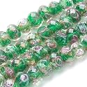 PH PandaHall 70pcs 6~8mm Green Flower Lampwork Glass Beads Rose Glass Beads Gold Sand Lampwork Bead 2mm Hole Handmade Round Loose Bead for Rosary Jewelry Craft Making