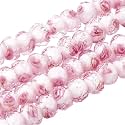 PH PandaHall 70pcs 6~8mm Rose Lampwork Beads Silver Foil Glass Beads Flower Glass Beads Floral Handmade Lampwork Beads Round Loose Beads for Rosary Making Jewelry Craft Making 2mm Hole - Sliver Pink