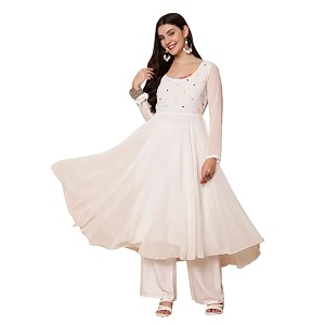 PH POSHAKHUB Georgette Regular Fit Hand Embroidery