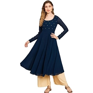 PH POSHAKHUB Georgette Regular Fit Hand Embroidery