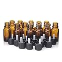 PHARCOS 10ml Amber Glass Bottle with Euro Dropper and Black Tamper Proof Cap for Homeopathy Use, Essential Oils, Beauty Products DIY, Refillable, Reusable (Leak Proof) (10ml - Pack of 12)