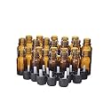 PHARCOS 10ml Amber Glass Bottle with Euro Dropper and Black Tamper Proof Cap for Homeopathy Use, Essential Oils, Beauty Products DIY, Refillable, Reusable (Leak Proof) (10ml - Pack of 24)