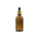 PHARCOS 50ml Amber Round Empty Glass Bottle with Golden Plating Ring, Black Silicone Teat for Essential Oils Blends, DIY Skin Care, Serum Bottles, Cosmetic Use Essential Oil bottles (Amber- 1pc- 50ml)
