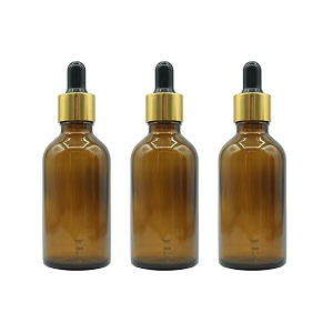 pharcos 50ml amber glass bottle with with gold ring black silicone teat dropper and plug for essential oils diy skin care multipurpose bottle for home and travel purpose amber- 3pc- 50ml