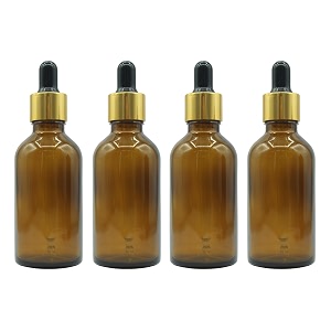 pharcos 50ml amber glass bottle with with gold ring black silicone teat dropper and plug for essential oils diy skin care multipurpose bottle for home and travel purpose amber- 4pc- 50ml