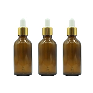 pharcos 50ml amber glass bottle with with gold ring white silicone teat dropper and plug for essential oils diy skin care multipurpose bottle for home and travel purpose amber- 3pc- 50ml