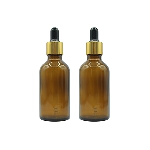 pharcos 50ml amber glass bottle with with gold ring black silicone teat dropper and plug for essential oils diy skin care multipurpose bottle for home and travel purpose amber- 2 pieces- 50ml