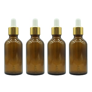 pharcos 50ml amber glass bottle with with gold ring white silicone teat dropper and plug for essential oils diy skin care multipurpose bottle for home and travel purpose amber- 4pc- 50ml