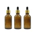 PHARCOS 50ml Amber Glass Bottle with with Gold ring, Black Silicone Teat, Dropper and Plug for Essential Oils, DIY skin care, Multipurpose Bottle for Home and Travel Purpose (Amber- 3pc- 50ml)