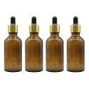 PHARCOS 50ml Amber Glass Bottle with with Gold ring, Black Silicone Teat, Dropper and Plug for Essential Oils, DIY skin care, Multipurpose Bottle for Home and Travel Purpose (Amber- 4pc- 50ml)