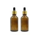 PHARCOS 50ml Amber Glass Bottle with with Gold ring, Black Silicone Teat, Dropper and Plug for Essential Oils, DIY skin care, Multipurpose Bottle for Home and Travel Purpose (Amber- 2 Pieces- 50ml)
