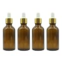PHARCOS 50ml Amber Glass Bottle with with Gold ring, White Silicone Teat, Dropper and Plug for Essential Oils, DIY skin care, Multipurpose Bottle for Home and Travel Purpose (Amber- 4pc- 50ml)