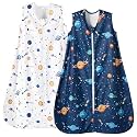 PHF Warm Micro-Fleece Baby Sleep Sack 12-18 Months, Soft Baby Wearable Blanket, 2-Way Zipper Sleeping Bags, 2 Pack Comfy Toddler Sleeping Sack for Boys, Large Size, Space