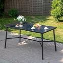 PHI VILLA 35.5" D x 67" W x 35.8" H Outdoor Bar Height Table for 4-6 | Rectangular Patio Counter Height Pub Dining Table,1.96 Umbrella Hole,Waterproof Metal Black, Weather Resistant