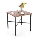 PHI VILLA 36" x 36" x 36.4"H Square Iron Bar Height Patio Table for 4 | 1.57" Umbrella Hole, Black Legs,Wood-Like Top,Counter Height,for Outdoor,Indoor,Garden, Backyard or Deck