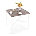 PHI VILLA 36" x 36" x 36.4"H Iron Patio Bar Table for 4, White Legs | 1.57 Umbrella Hole,Metal Frame,Wood-Like Top,Sturdy & Durable for Outdoor & Indoor