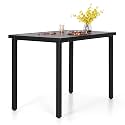 PHI VILLA 55" x 27" x 37"H Patio Bar Table Counter Height Rectangle | Outdoor Tall Bar Table Black,Metal Weather Resistant, Adjustable Feet,Wood-Like Top High Top Table for Yard,Garden,Deck
