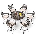 PHI VILLA 7 Piece High Bar Patio Dining Set,Cast Aluminum Outdoor Bar Set