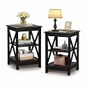 PHI VILLA Black End Table Living Room Set of 2, Wood Side Table, Nightstand