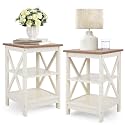 PHI VILLA End Table Living Room Set of 2, Farmhouse White Side Table